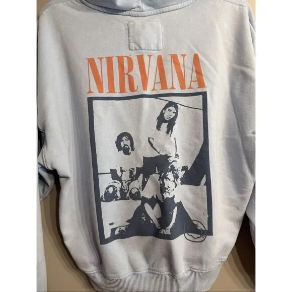 American Eagle Light Blue Nirvana Soft Lived In Graphic Pullover Hoodie Sz Small - Picture 6 of 7